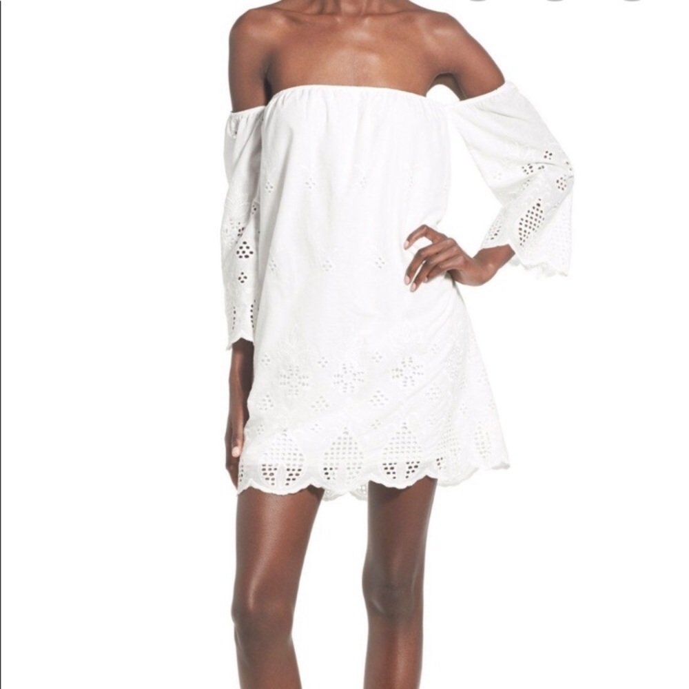 4SI3NNA White Off The Shoulder Eyelet Mini Dress - Picture 5 of 13
